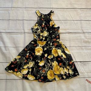 B. Darlin black yellow floral 7/8 mock neck dress